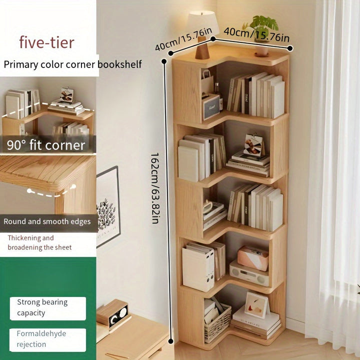Compact solid wood corner storage cabinet. Wooden organizer for small rooms, perfect for books or decor.
