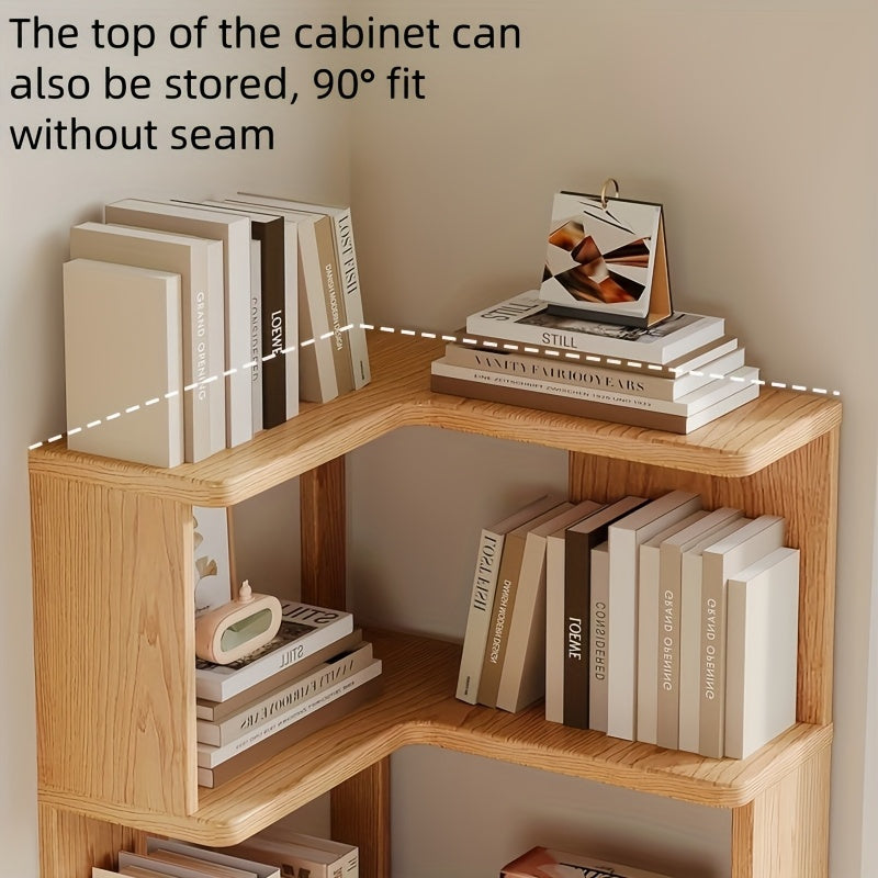 Elegant solid wood corner cabinet. Maximize small space with this natural wood storage & display unit.