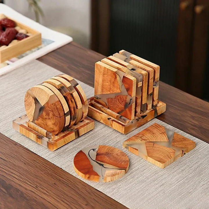 Set of 4 solid wood Japanese coasters, stylish homedecor for any kitchen or living room.