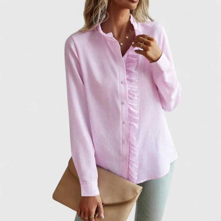 Timeless women's long sleeve blouse, a sophisticated top for elegant everyday comfort. Versatile and classic style.