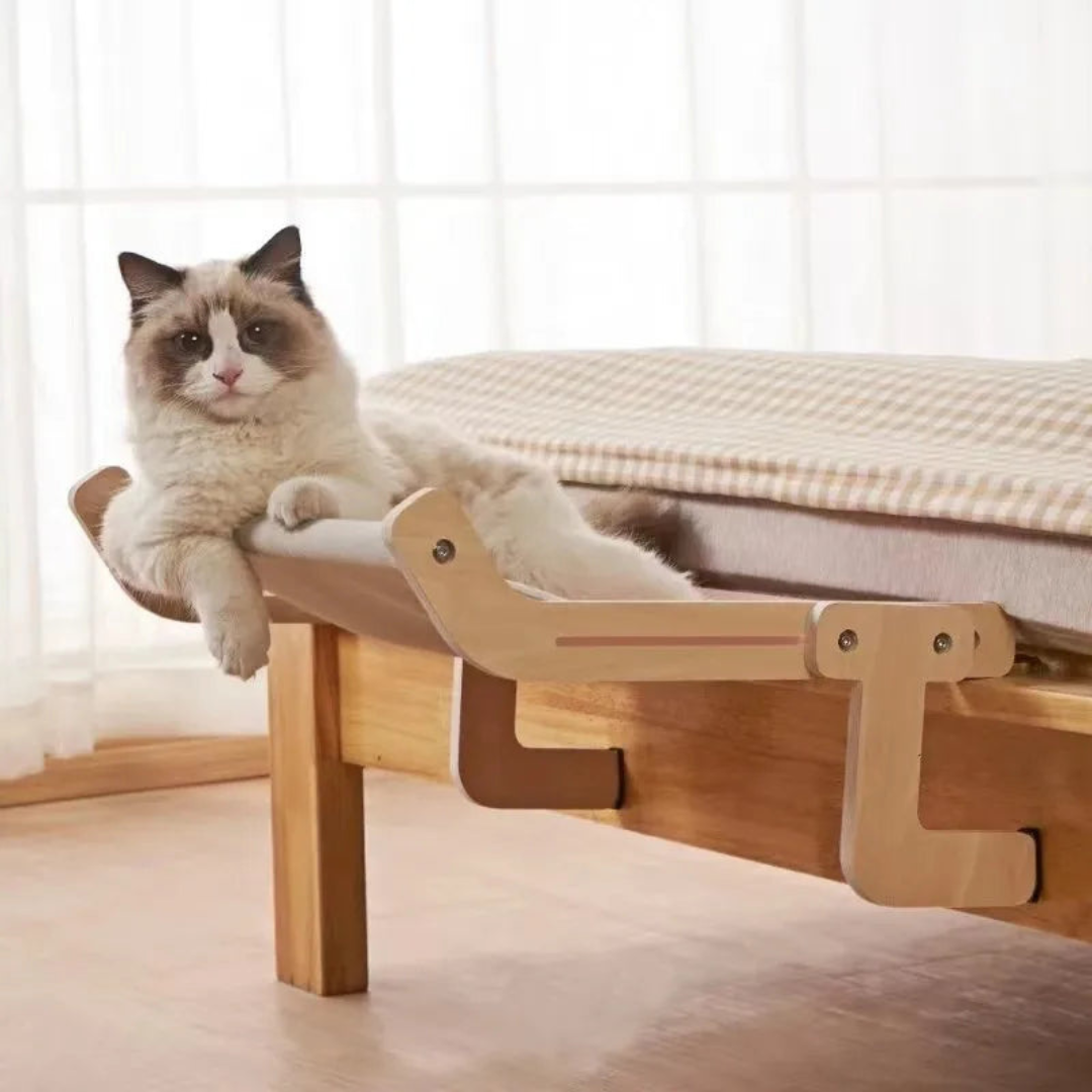 Under-furniture cat hammock, a cozy & stylish space-saving pet bed for ultimate comfort.