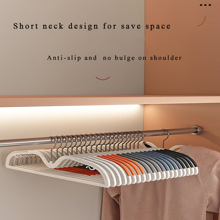 Set of space-saving non-slip hangers, ideal for efficient closet organization and garment care.
