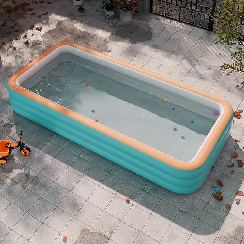 Spacious inflatable family pool for backyard summer fun & relaxation. Easy setup outdoor swimming pool for adults & kids.