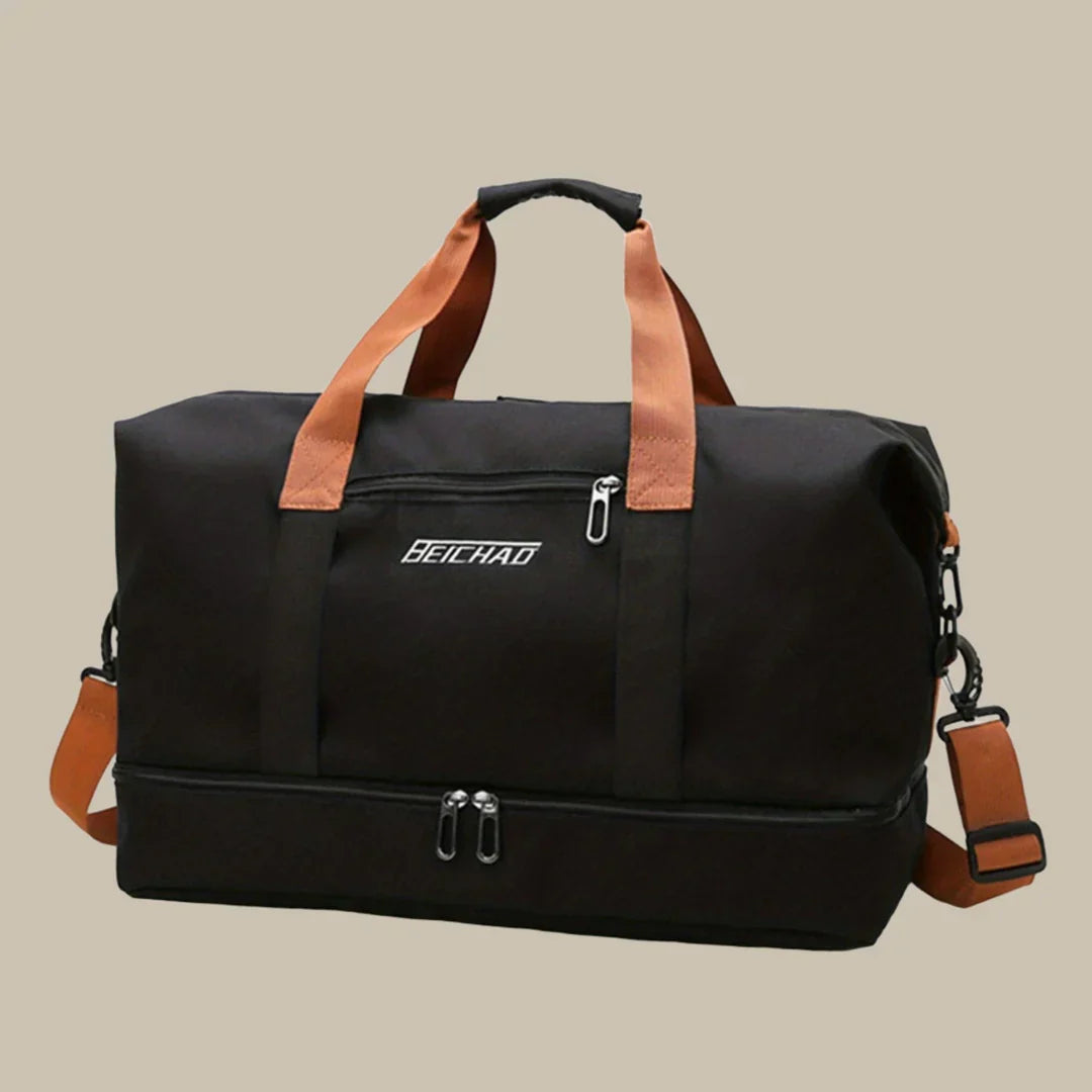 Multi-color men's duffel bag with large capacity & durable design; ideal as a travel, gym, or weekend bag.