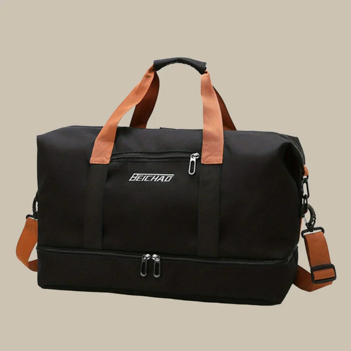 Multi-color men's duffel bag with large capacity & durable design; ideal as a travel, gym, or weekend bag.