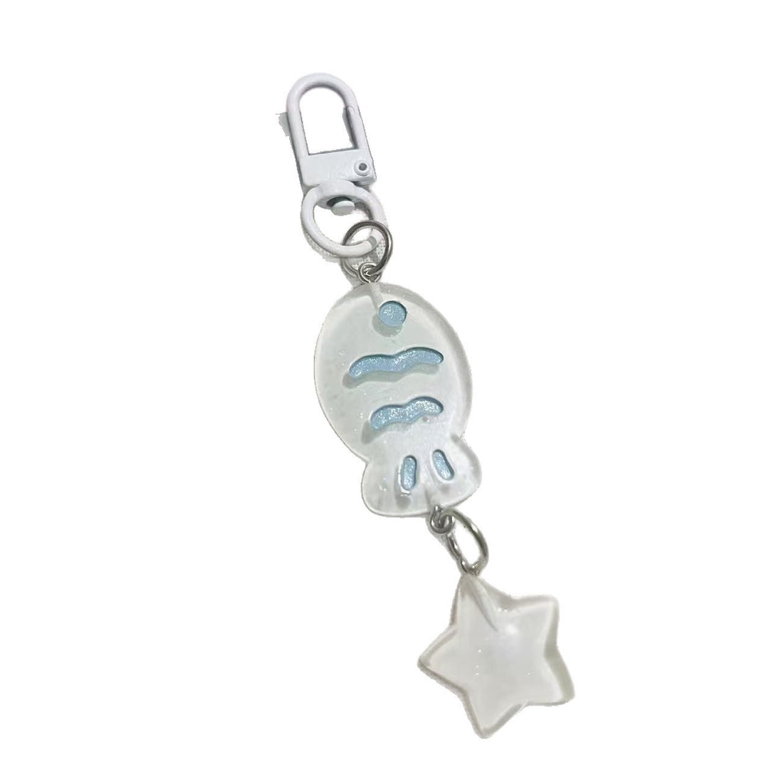 Adorable sparkling acrylic fish & star charm keychain, a perfect unisex gift or bag accessory.