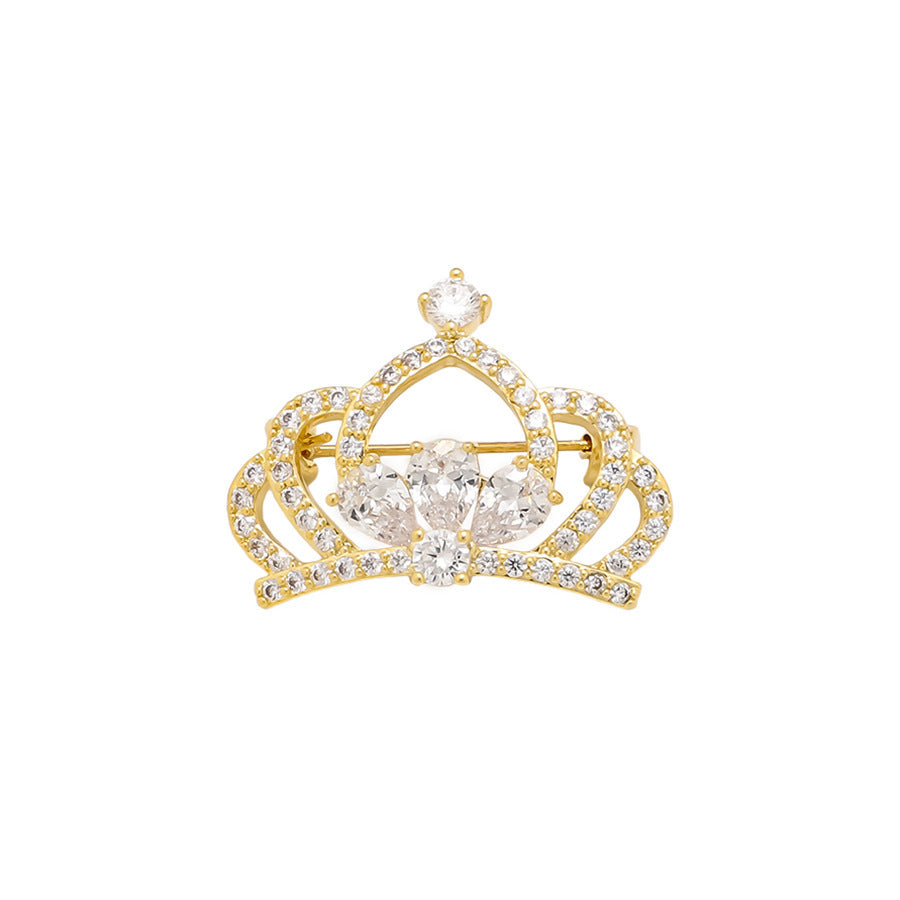 Exquisite sparkling crystal crown brooch pin, women's fashion jewelry accessory for special occasions.