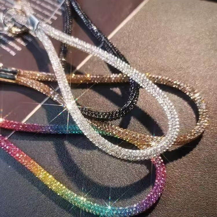 Unisex crystal wrist strap lanyard. Ideal for keys, phones, and ID badges. A fashionable and secure accessory.