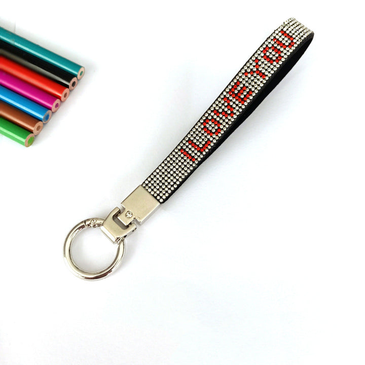 Shiny 'I Love You' rhinestone keychain. Durable, sparkling love accessory for keys, bags, a great gift.