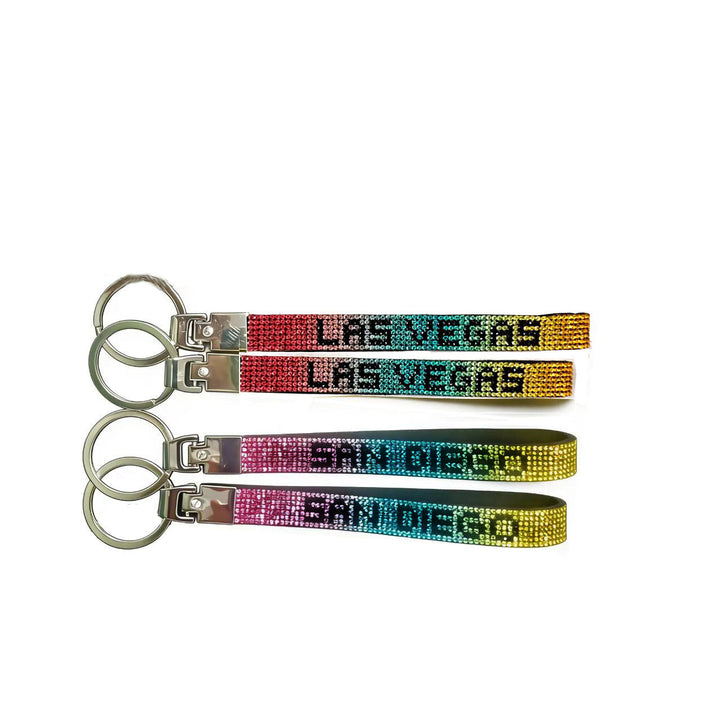 Stylish 'I Love You' rhinestone keychain charm, glistening crystals. Durable key holder & bag accessory.
