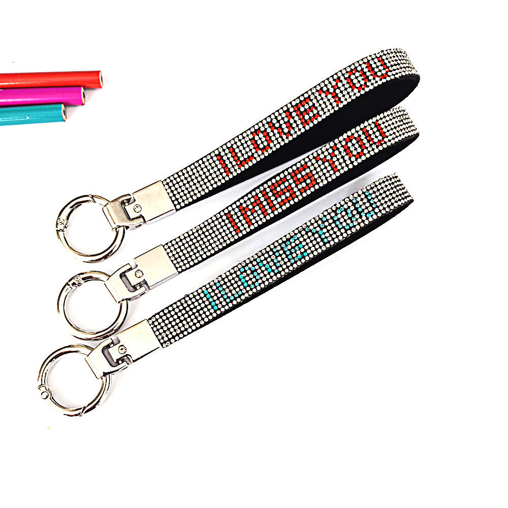 Unisex 'I Love You' rhinestone keychain. Sparkling durable accessory for keys, bags; a perfect love gift.