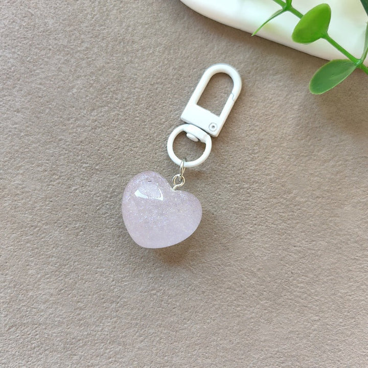 Unique sparkling heart keychain, women's resin glitter bag & key accessory.