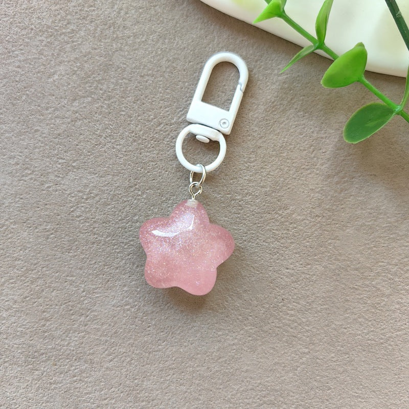 Feminine sparkling heart keychain, glitter resin key holder & bag charm gift.