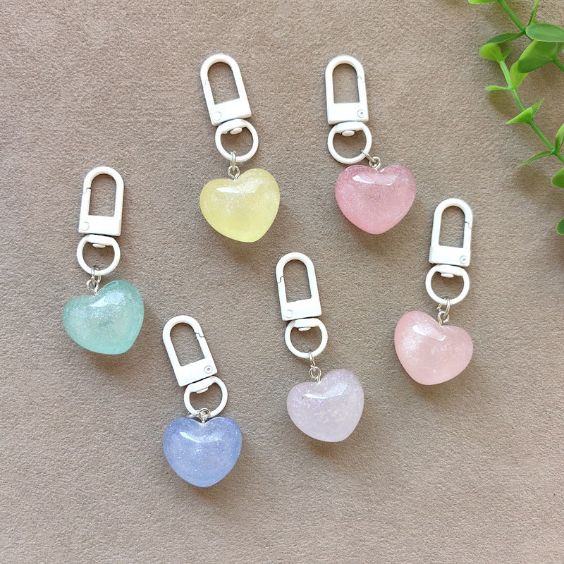 Cute sparkling heart keychain, women's glitter bag charm & key accessory gift.