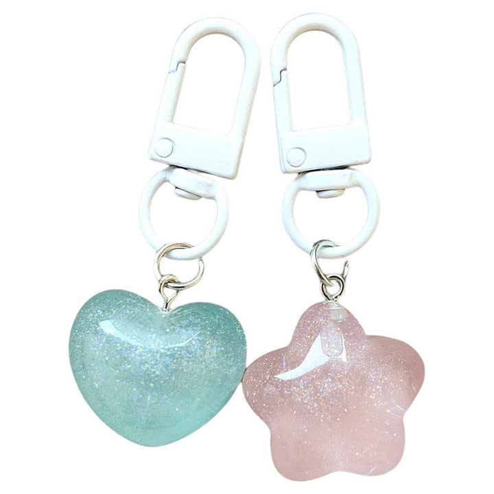 Sparkling blue heart keychain, women's glitter key holder & bag charm.