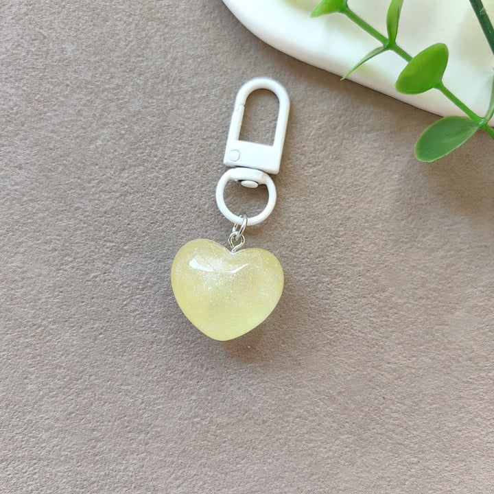 Shimmering heart keychain, women's sparkling resin glitter bag charm & key holder.