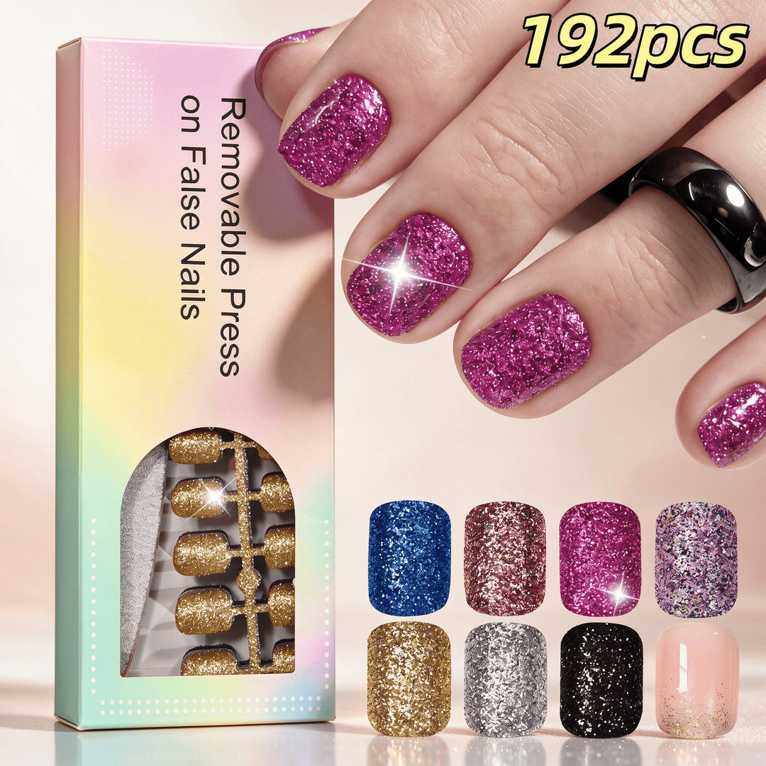Reusable sparkling fake nails, luxurious nail art for women's instant dazzling and beautiful manicure.