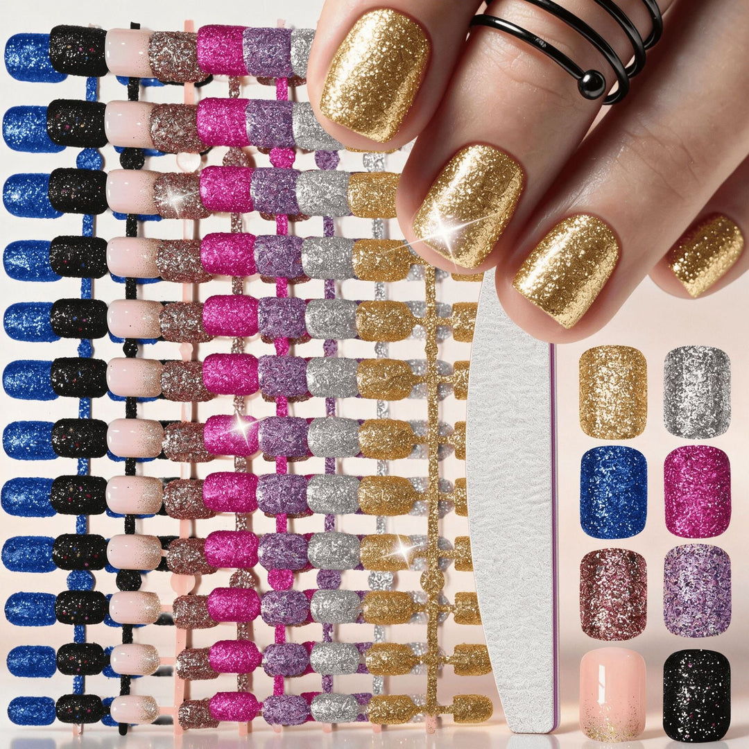Glamorous women's press-on nails, sparkling artificial nails for a quick, elegant & dazzling manicure look.