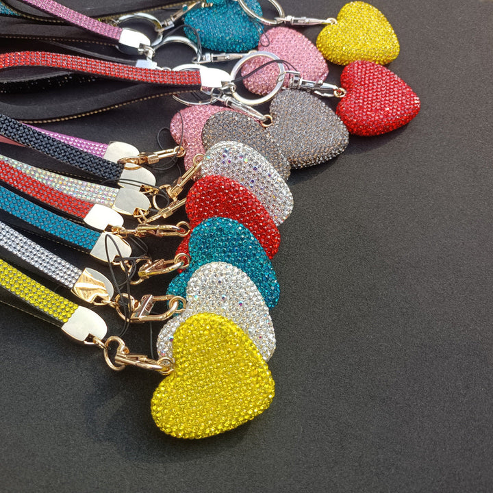 Sparkling rhinestone heart keychain for women's bags & keys. Elegant purse charm accessory, great gift.