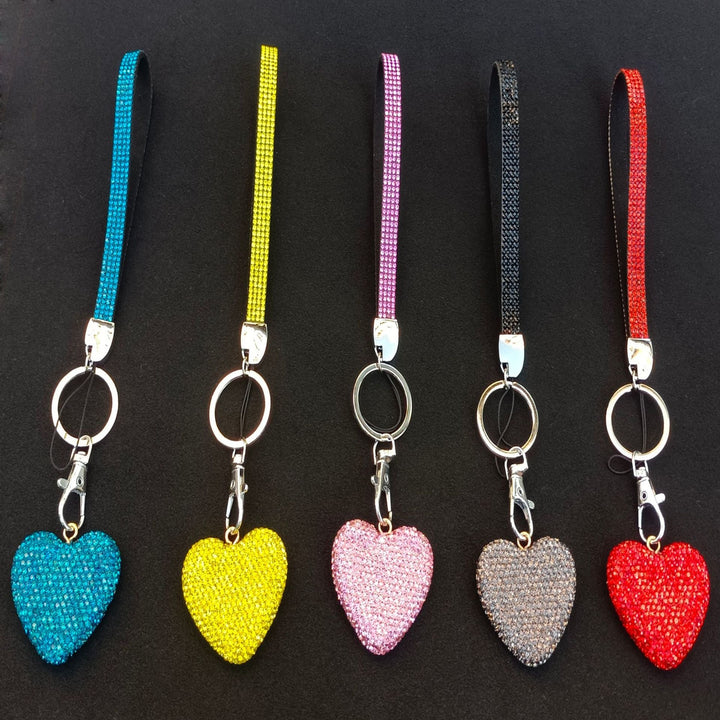 Women's elegant rhinestone heart bag charm. Sparkly accessory for keys & purses. Perfect gift idea.
