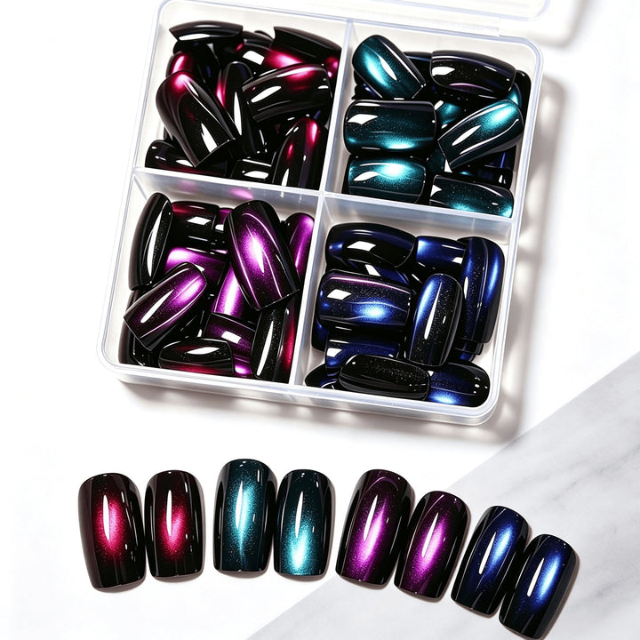 Chic gradient glitter press-on nail art kit for women, easy application & dazzling reusable artificial nails.