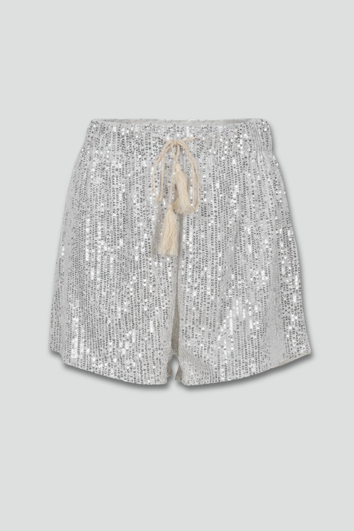 Sparkling women's sequin shorts with drawstring waist, perfect for parties, festivals, or a glamorous night out.