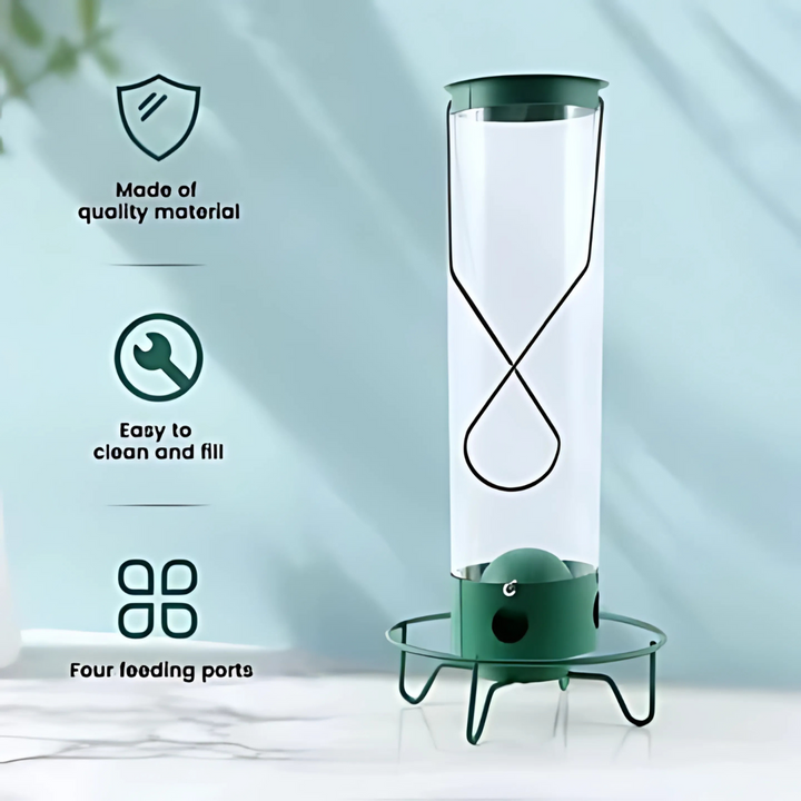 Compact squirrel-proof bird feeder with spinning perch, ideal for hanging outdoors to feed wild birds in your garden.