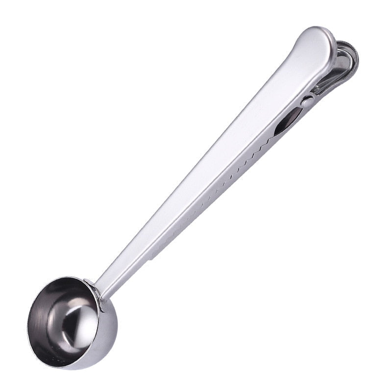 Keep coffee fresh with this stainless steel coffee scoop & bag clip. Essential kitchen organization tool.