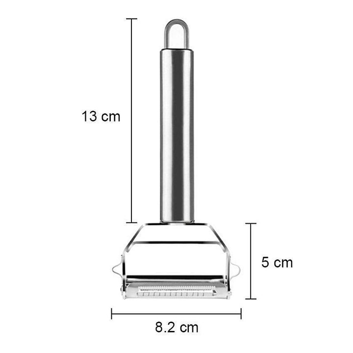 Super sharp peeler blade of the stainless steel kitchen gadget, effortlessly peeling fruits and vegetables.