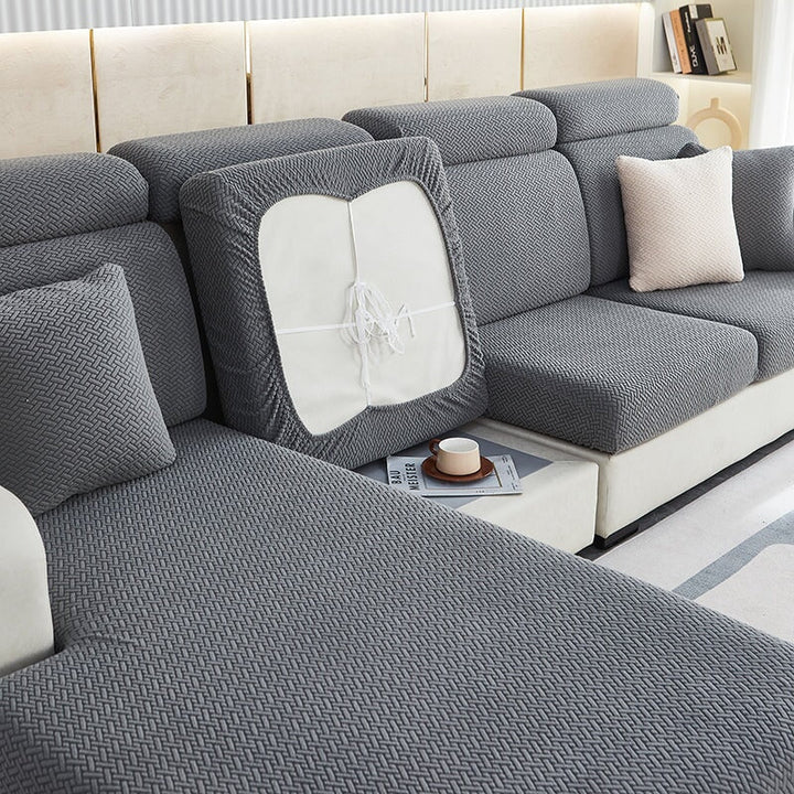 Washable stretch sectional sofa cover, a practical solution for pet-friendly home decor.