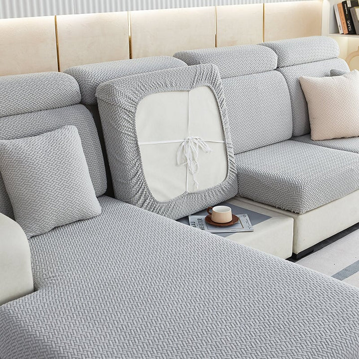 Living room sectional sofa cover, stretchable and easy to install for instant furniture refresh.