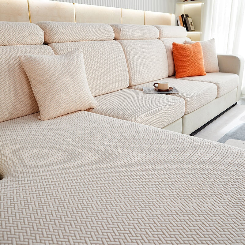 Full coverage stretch sectional sofa slipcover, including cushion & chaise covers for ultimate protection.