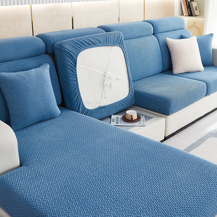 Fitted stretchable sectional sofa cover, perfect for protecting your couch from spills and wear.
