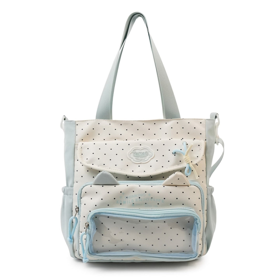 Versatile black polka dot shoulder bag for women, a fashionable handbag ideal for daily carry and style.