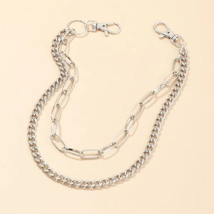 Fashionable gold metal waist chain accessory, a stylish addition for pants or bags, unisex design.