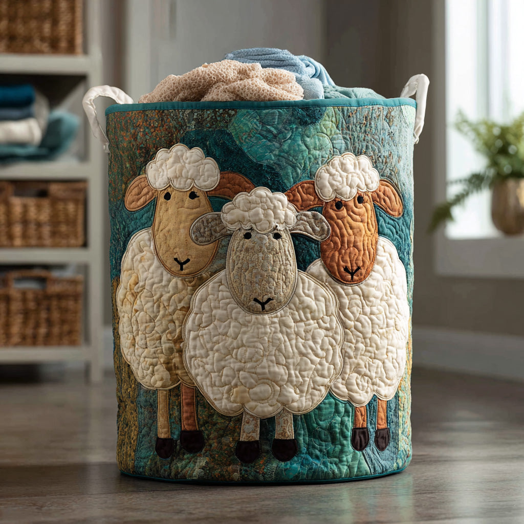 Stylish Home Quilted Fluff Parade laundry basket for clothes hamper & decorative storage. Perfect for bedroom & bathroom organization.