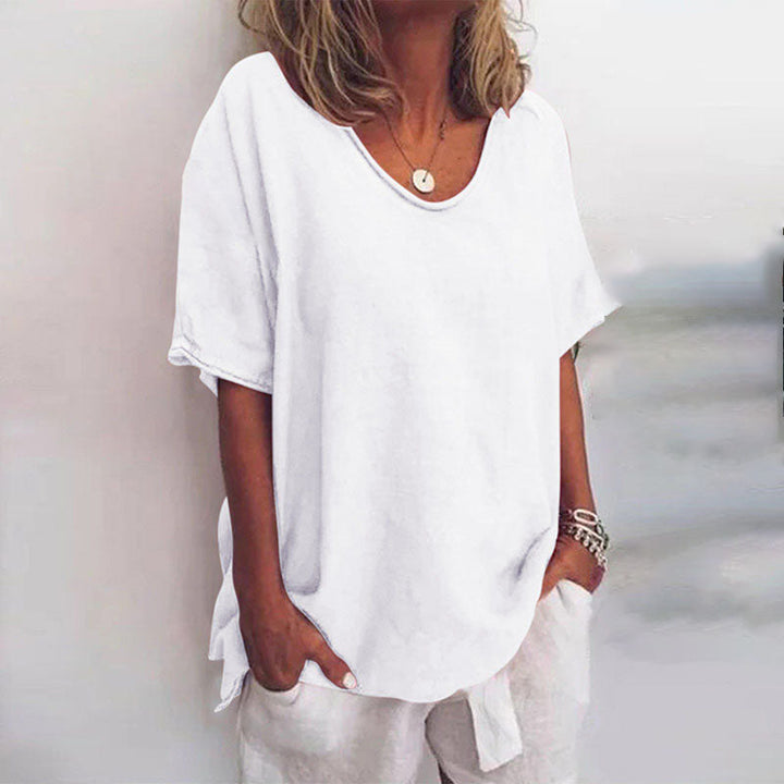 Elegant women's loose blouse, a versatile top for spring & summer fashion with comfortable tummy control.