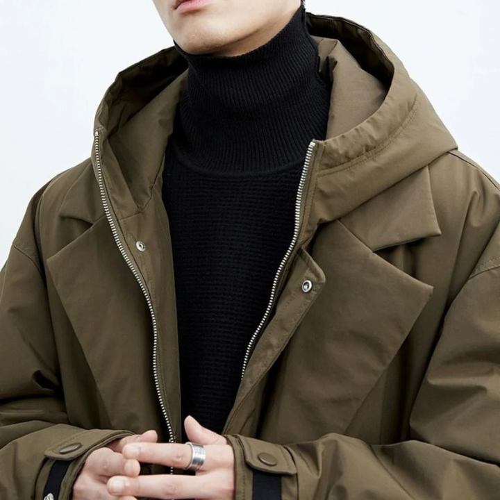 Men's casual hooded long trench coat. Warm autumn/winter outerwear, perfect for travel & everyday city style.