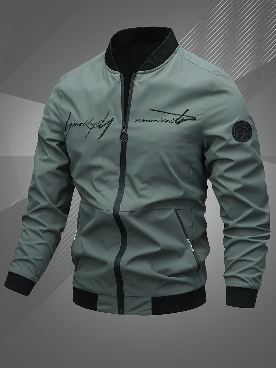 Stylish men's black zip-up bomber jacket, perfect modern outerwear for casual everyday fashion.