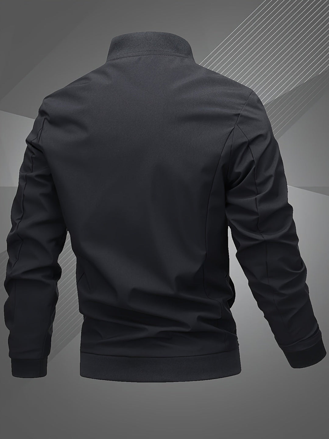 Modern men's everyday bomber jacket, a stylish zip-up outerwear piece for comfortable casual wear.