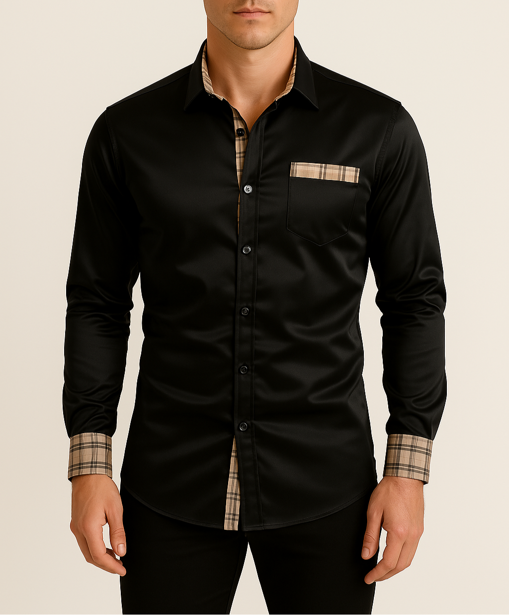 Stylish men's blue plaid long-sleeve dress shirt, perfect for business casual attire.