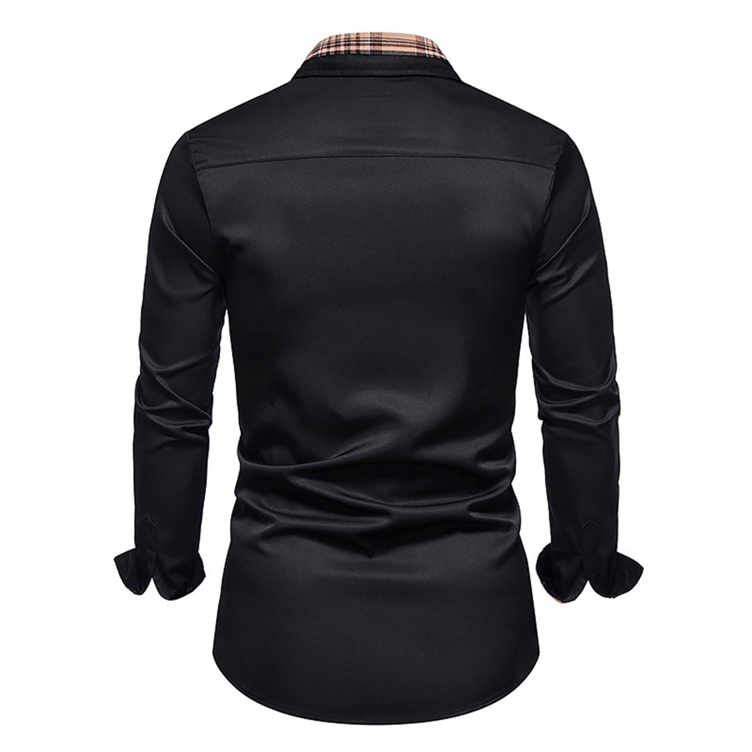 Modern men's green plaid long-sleeve casual shirt, comfortable and stylish everyday top.