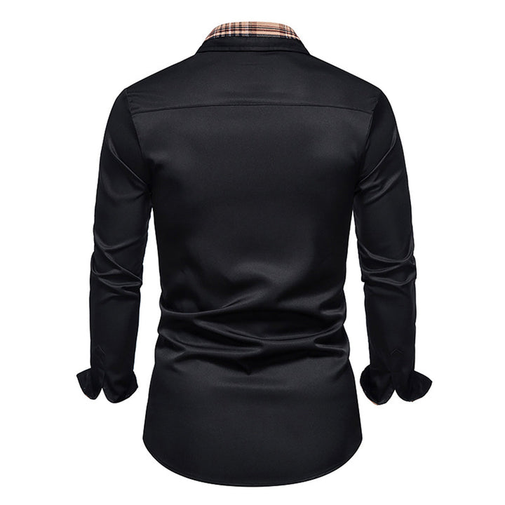 Modern men's green plaid long-sleeve casual shirt, comfortable and stylish everyday top.