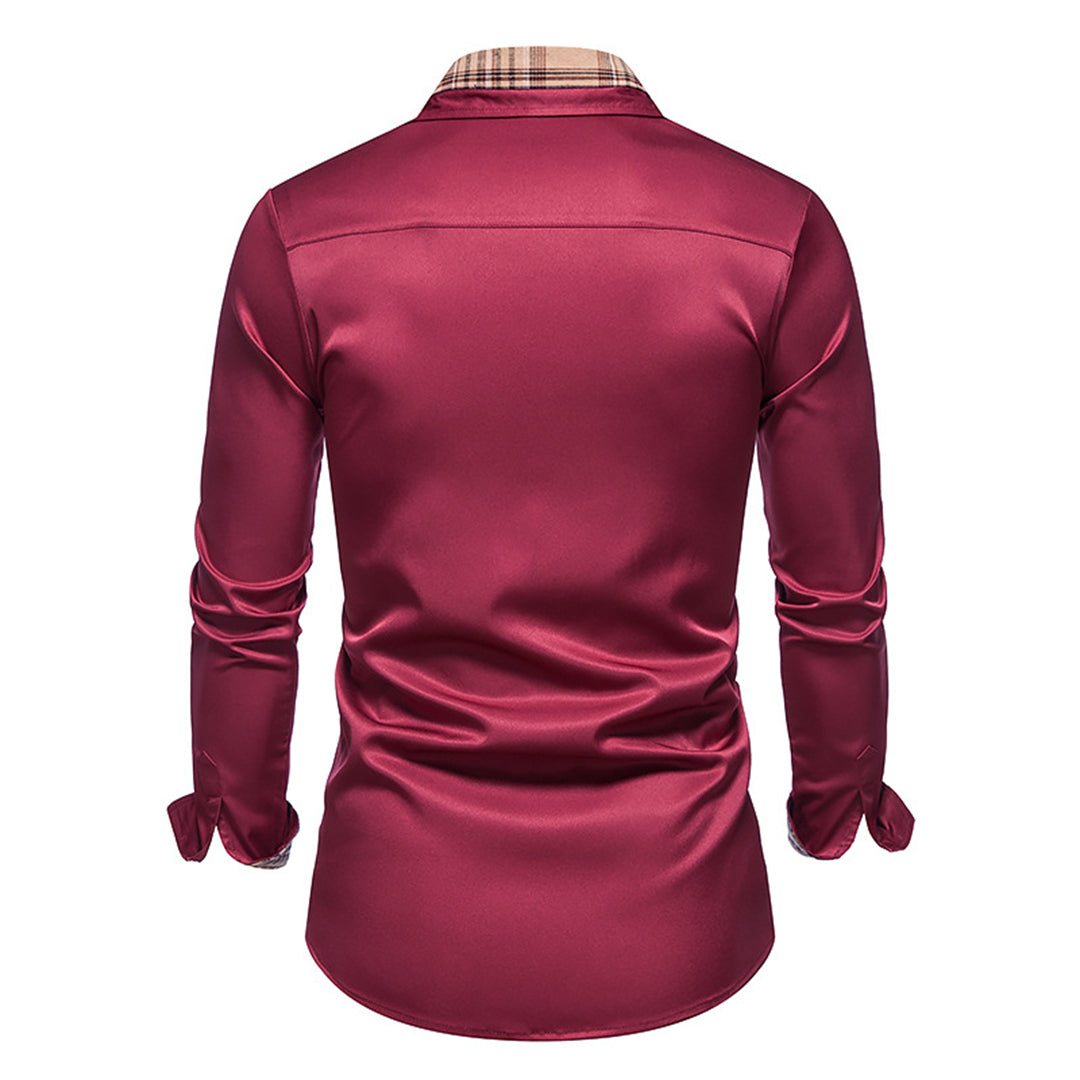 Versatile men's long-sleeve plaid dress shirt with button-down collar, great for business casual.