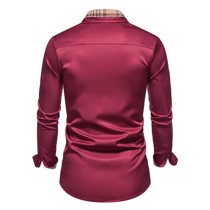 Versatile men's long-sleeve plaid dress shirt with button-down collar, great for business casual.