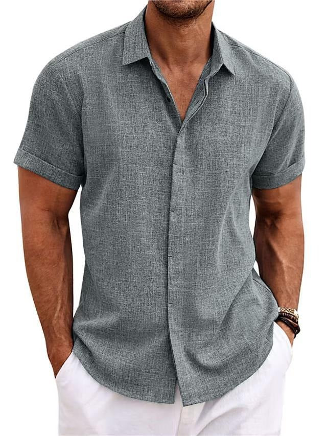Stylish men's breathable short sleeve shirt for summer comfort. Lightweight, casual button-up, perfect for warm weather.