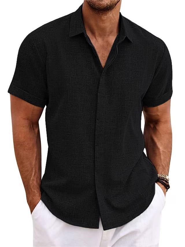 Comfortable men's breathable short sleeve shirt, ideal for summer and warm weather. Casual lightweight button-up top.