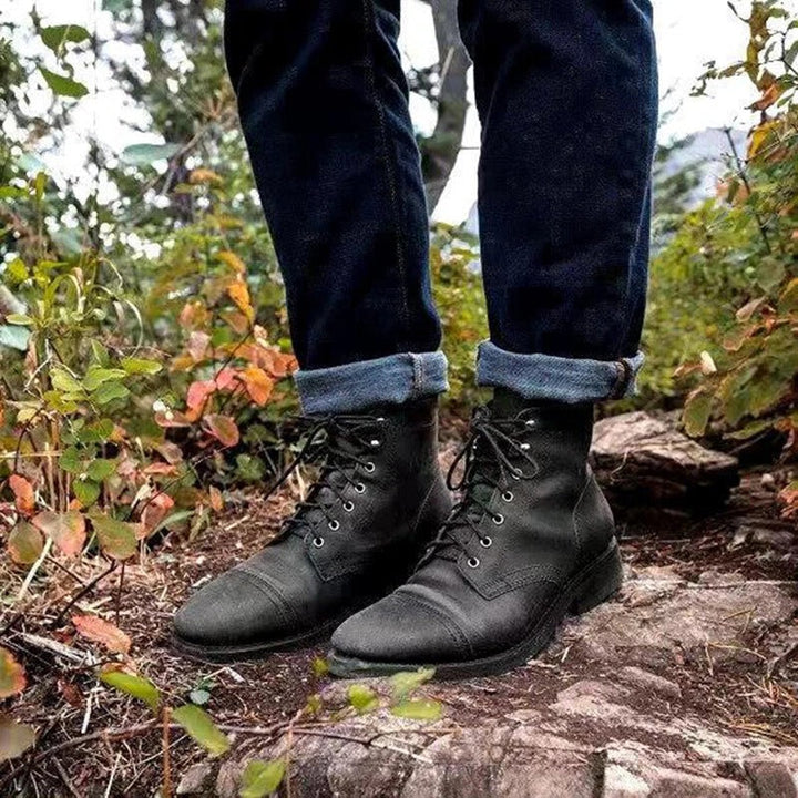 Rugged brown men's lace-up ankle boots, designed for comfort, style, and everyday outdoor performance.