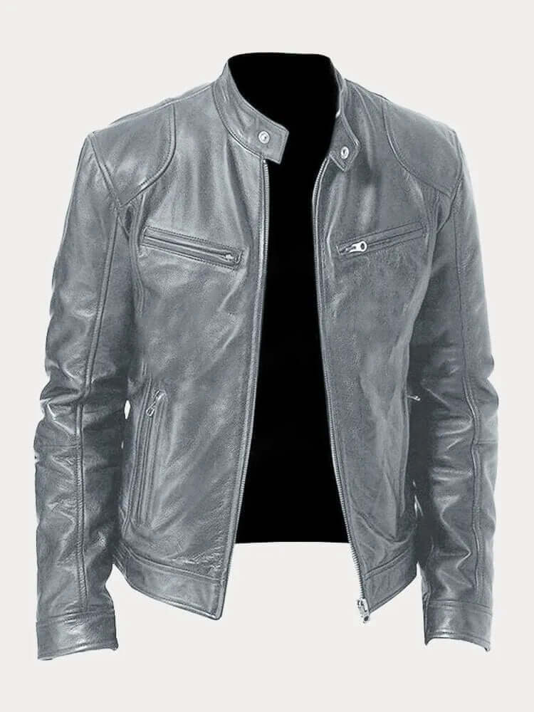 Men's casual everyday jacket, stand collar, practical pockets, and stylish look.