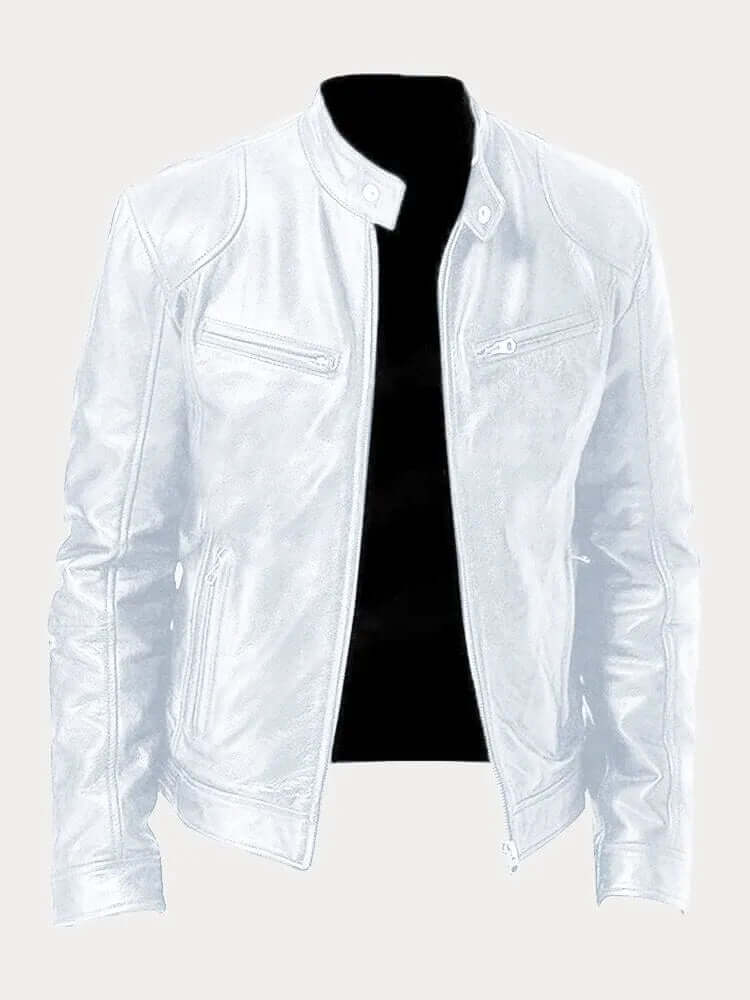Durable men's everyday outerwear, zip-up, stand collar, and useful pockets.